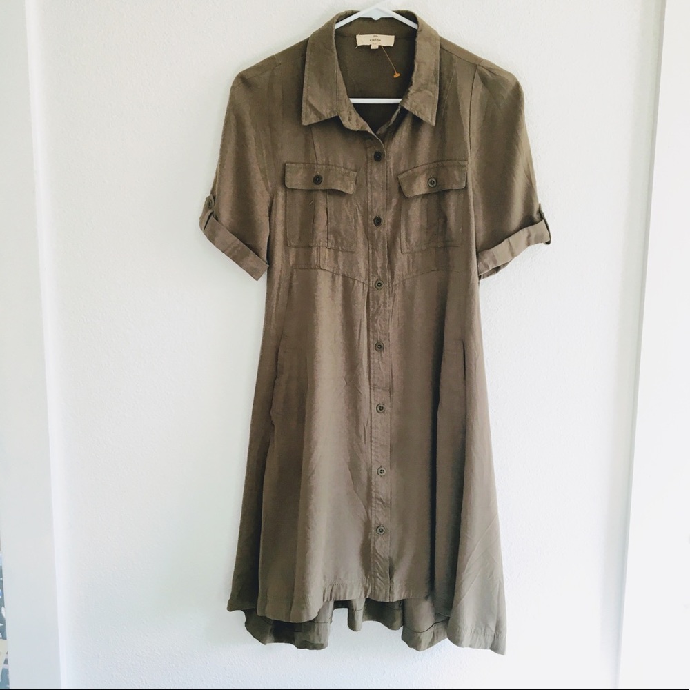 Entro Green Button Down Dress with Pockets